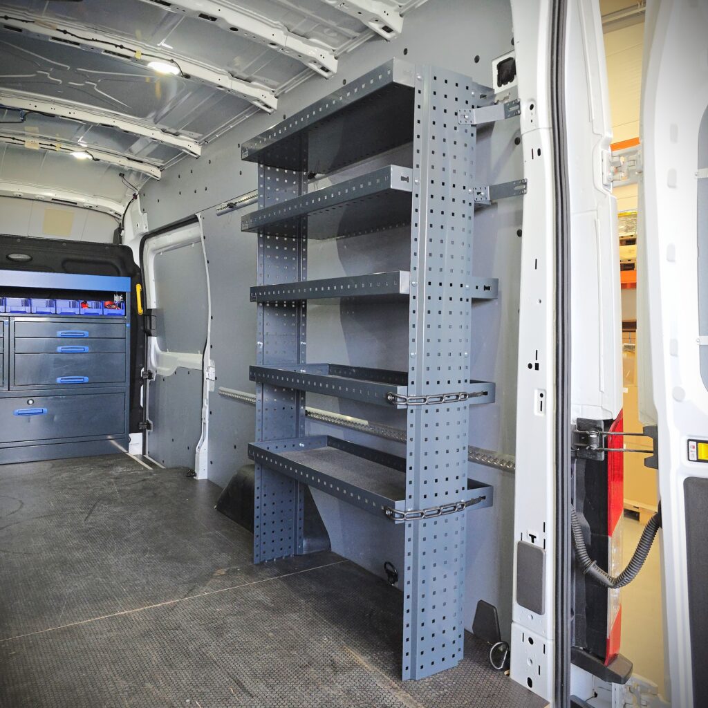 100 cm van shelving unit installed in Ford Transit cargo van