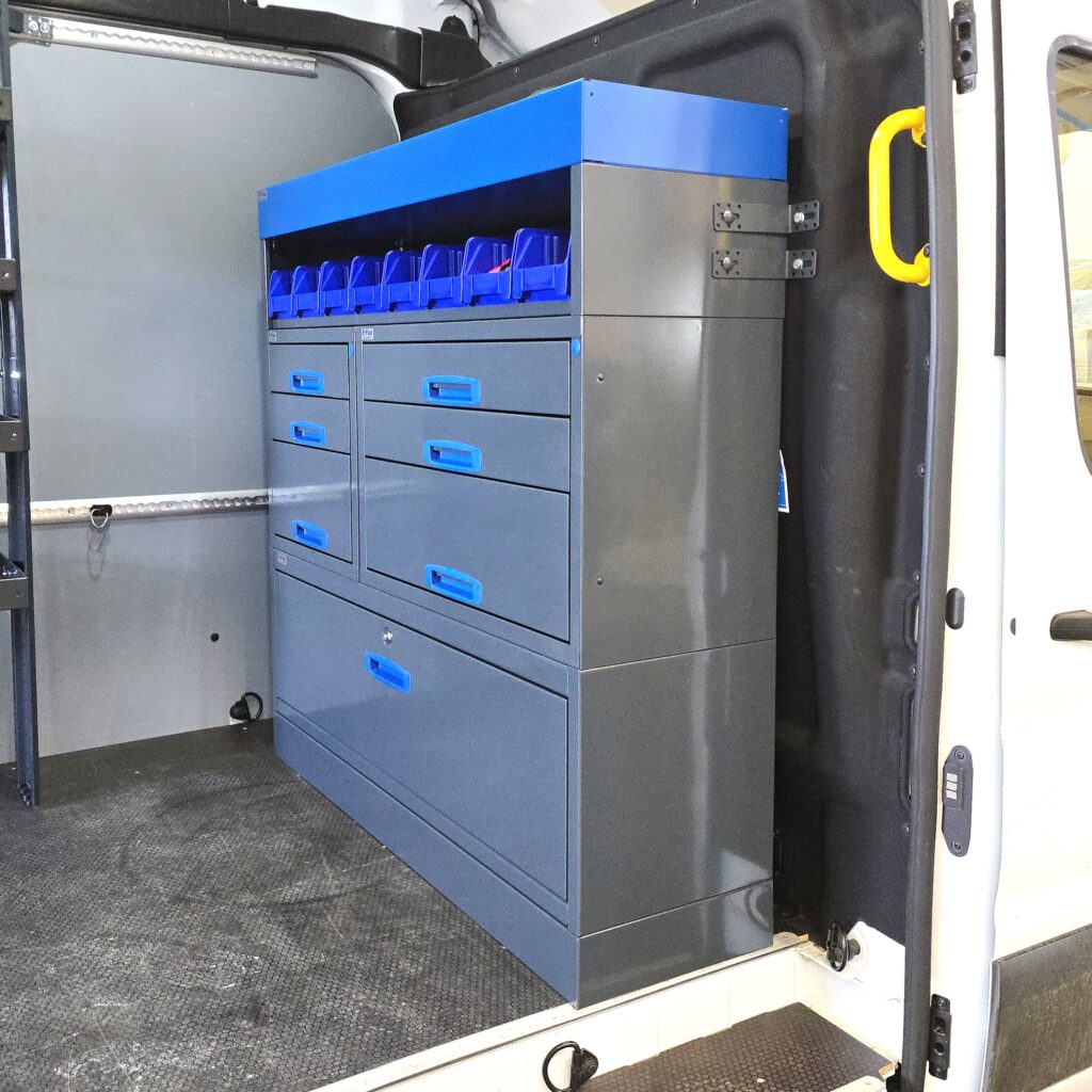 127 cm van racking unit with drawers installed on Ford Transit L4H3 bulkhead