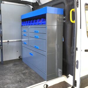 127 cm van racking unit with drawers installed on Ford Transit L4H3 bulkhead