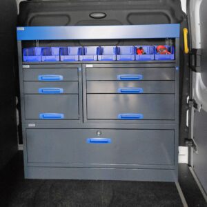 127 cm van racking unit with drawers installed on Ford Transit L4H3 bulkhead