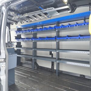 300 cm van shelving system installed in Ford Transit L4 cargo area with modular steel shelves and storage units