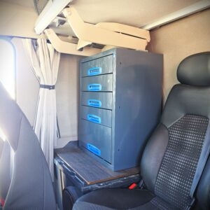 50 cm drawer unit installed inside a truck cab for small accessories and tools