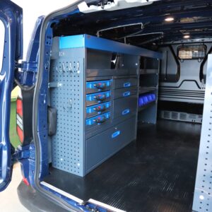 230 cm van racking unit with cases height 120 cm