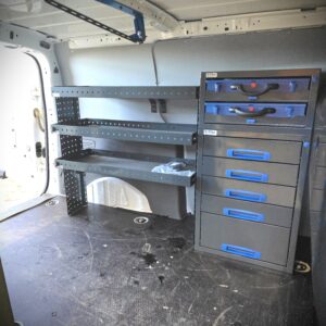 Ford Transit Connect van shelving and drawer system installed in cargo area