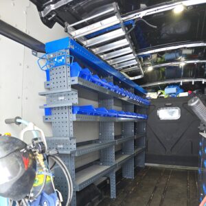300 cm van shelving system installed in Ford Transit L4 cargo area with modular steel shelves and storage units