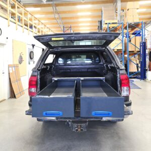 Toyota Hilux Extra Cab with two long drawer units installed in the pickup bed
