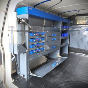 Volkswagen Transporter T6 short wheelbase 205 cm van racking unit with cases, height 120 cm