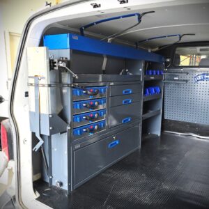 Volkswagen Transporter T6 short wheelbase 205 cm van racking unit with cases, height 120 cm