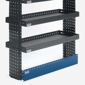 Front edge plate for van shelving unit
