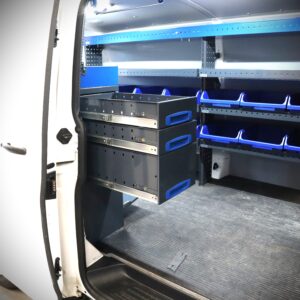 Volkswagen Transporter 127 cm förvaringssystem för skåpbil med utdragslådor öppning från sidan höjd 96 cm