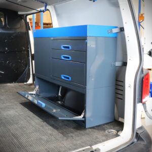 Volkswagen Transporter 127 cm förvaringssystem för skåpbil med utdragslådor öppning från sidan höjd 96 cm