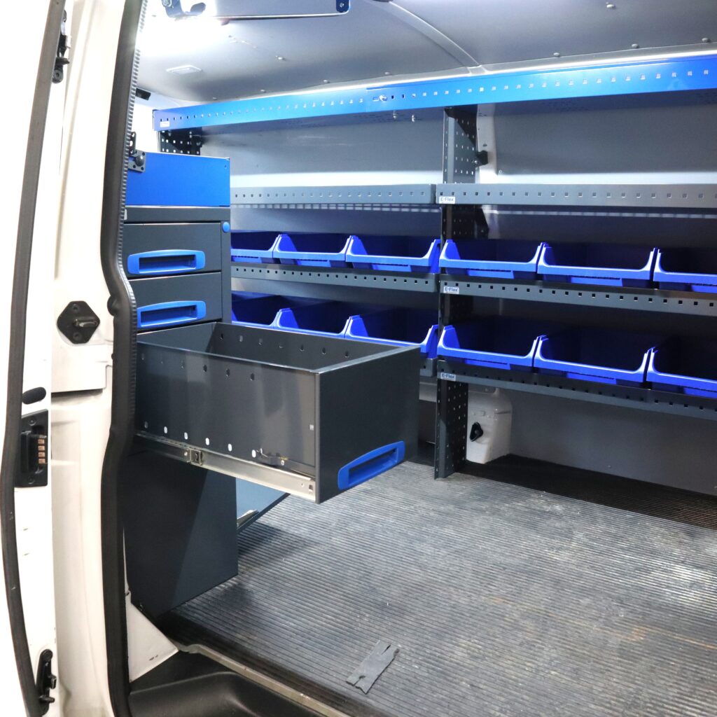 Volkswagen Transporter 127 cm förvaringssystem för skåpbil med utdragslådor öppning från sidan höjd 96 cm
