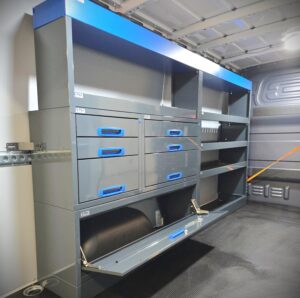 254 cm van racking unit with drawers height 144 cm