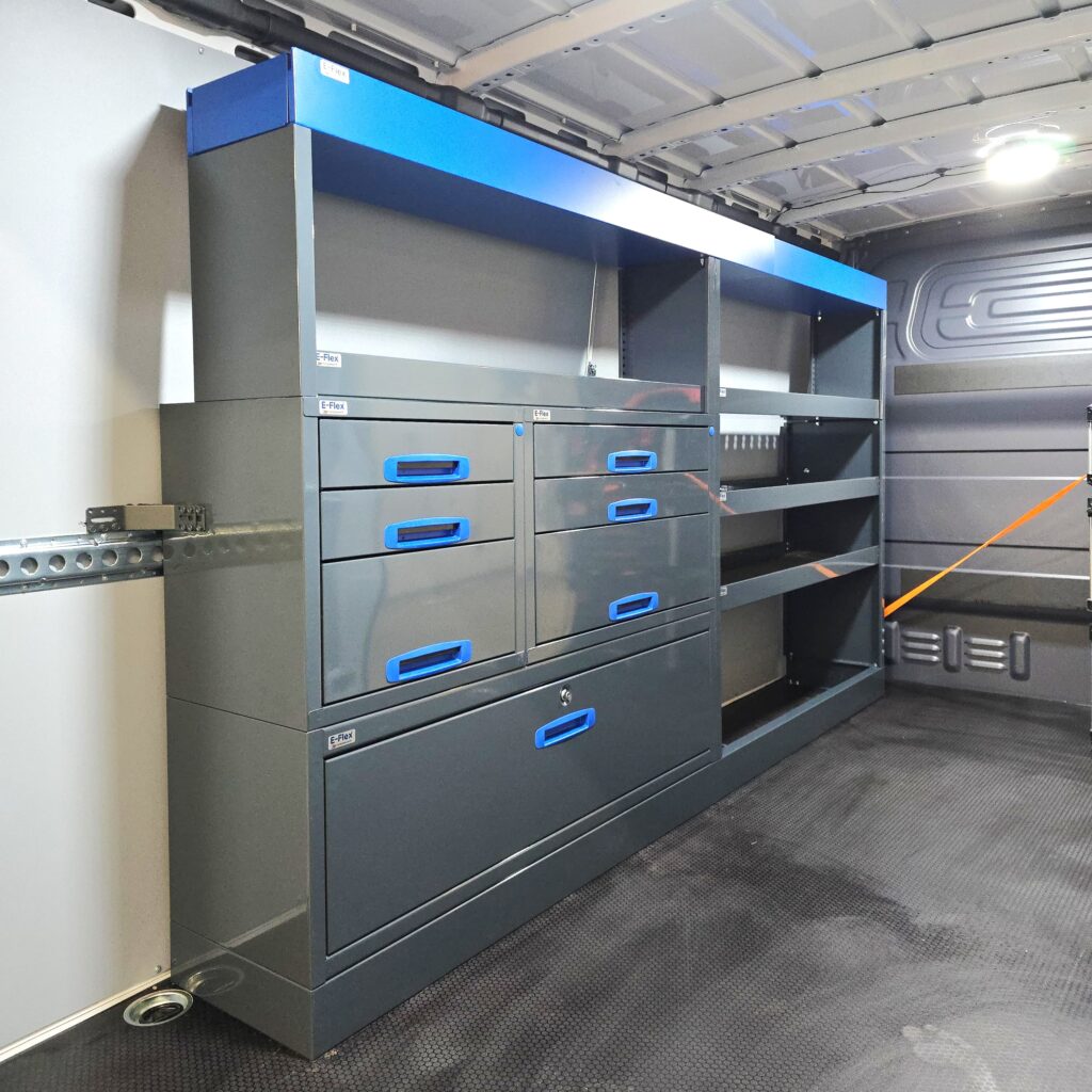 254 cm van racking unit with drawers height 144 cm