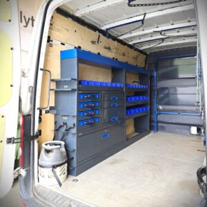 mb sprinter a2 with 254 cm van racking unit with cases height 144 cm