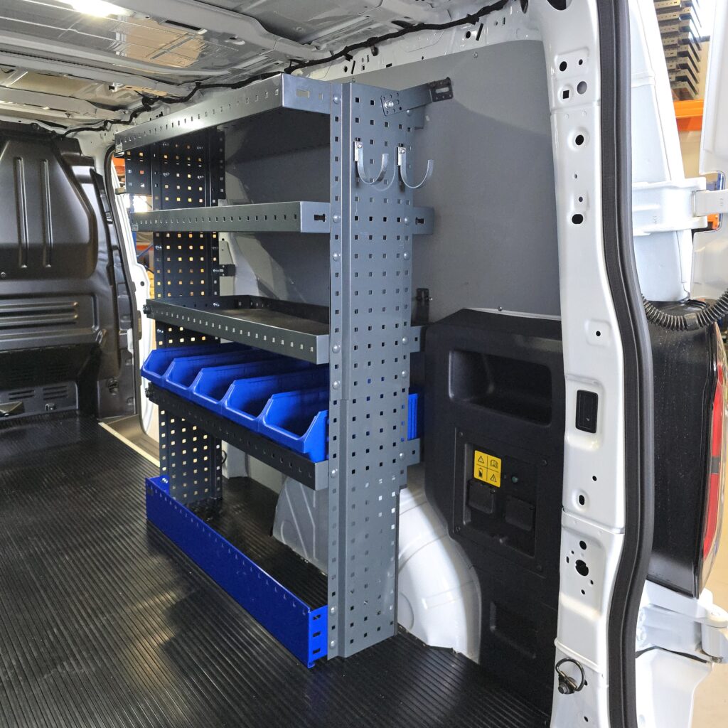 100 cm van shelving unit installed in electric Ford Transit Custom L2H1
