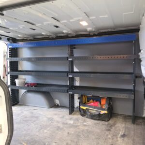 Renault Trafic van with E-Flex shelving unit installed on the long side wall