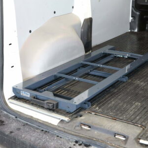 Pull-out loading platform installed in Toyota Proace van for easy access to tools and heavy equipment
