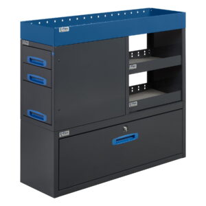 100 cm päädystä aukeava hyllykkö / laatikosto avohyllyillä