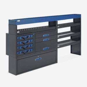 230cm Hyllykkö laatikosto kapealla alakaapilla, kork 113cm