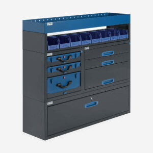 127 cm pakettiauton hyllykkö / laatikosto korkeus 116 cm