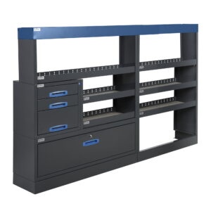 230 cm van racking unit with shelves height 144 cm