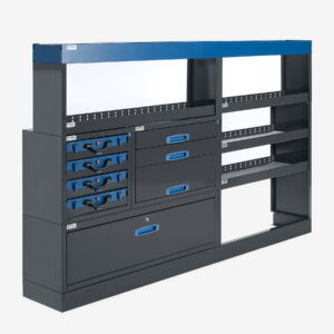 230 cm van racking unit with cases height 144 cm