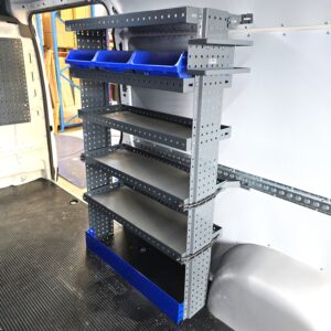 Opel Movano 100 cm van shelving unit, height 150 cm. Compact E-Flex shelf for professional van storage.