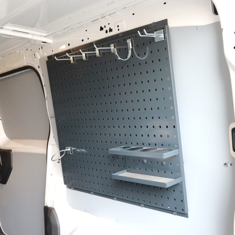 E-Flex tool panel mounted in a van for organized professional storage