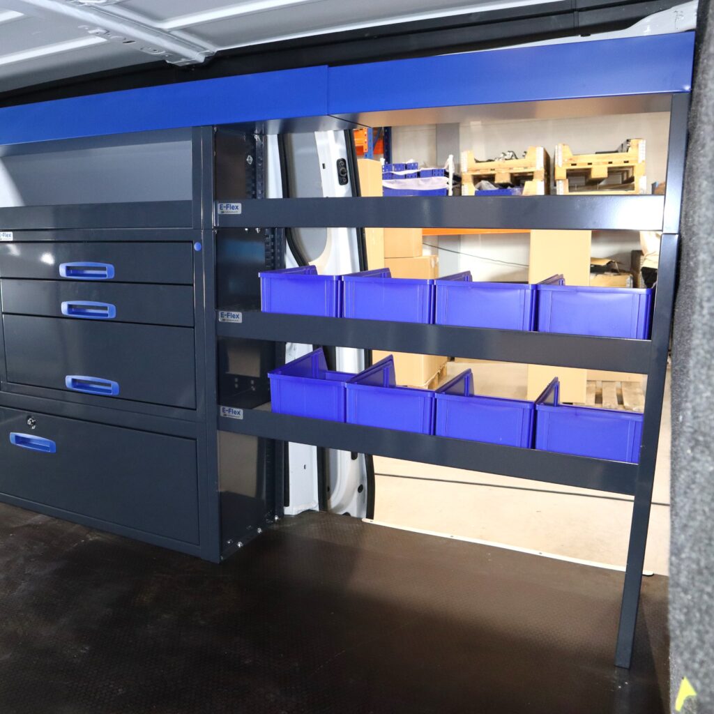 Opel Vivaro long side shelving system with organised van storage