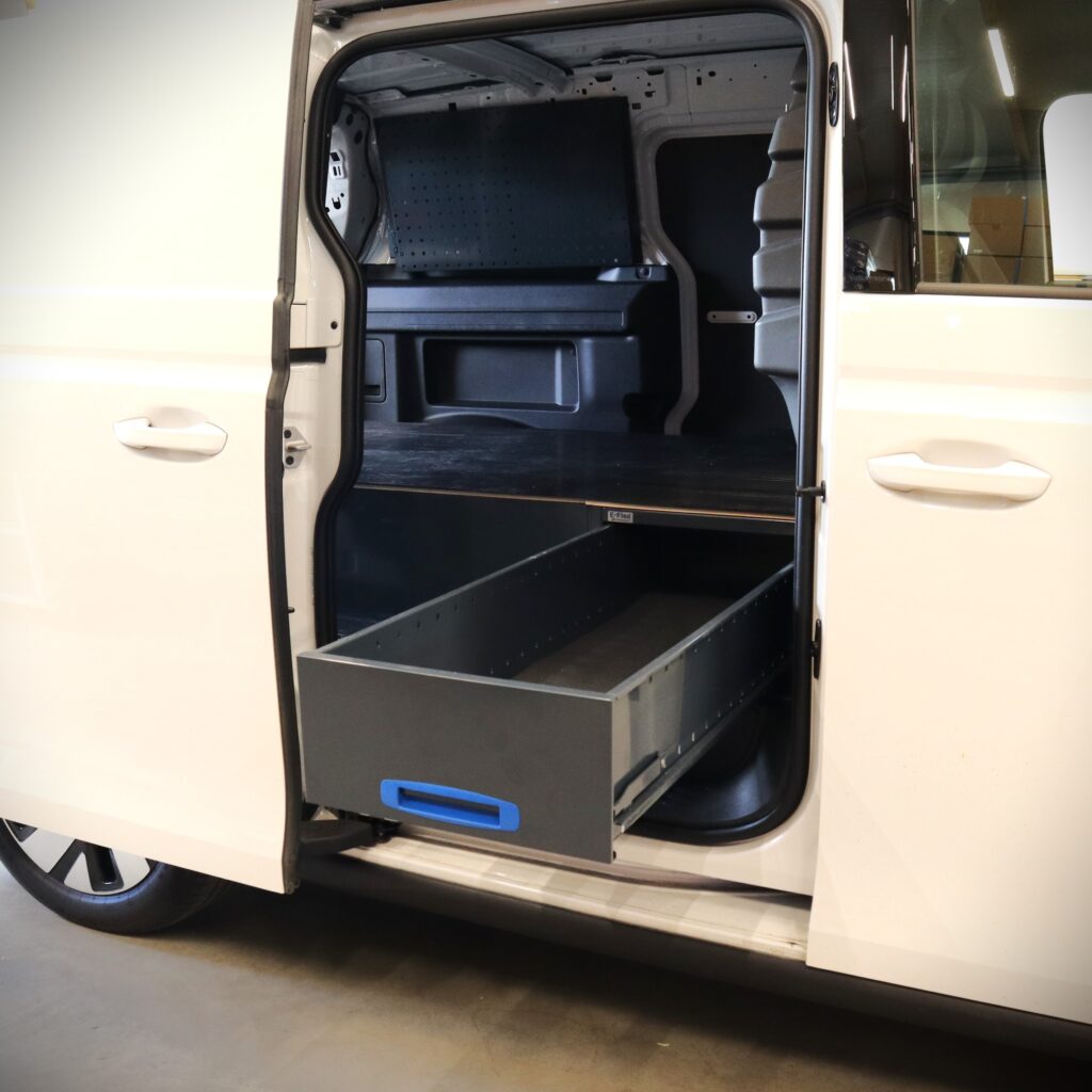 VW ID Buzz with long pull-out drawer for professional van storage