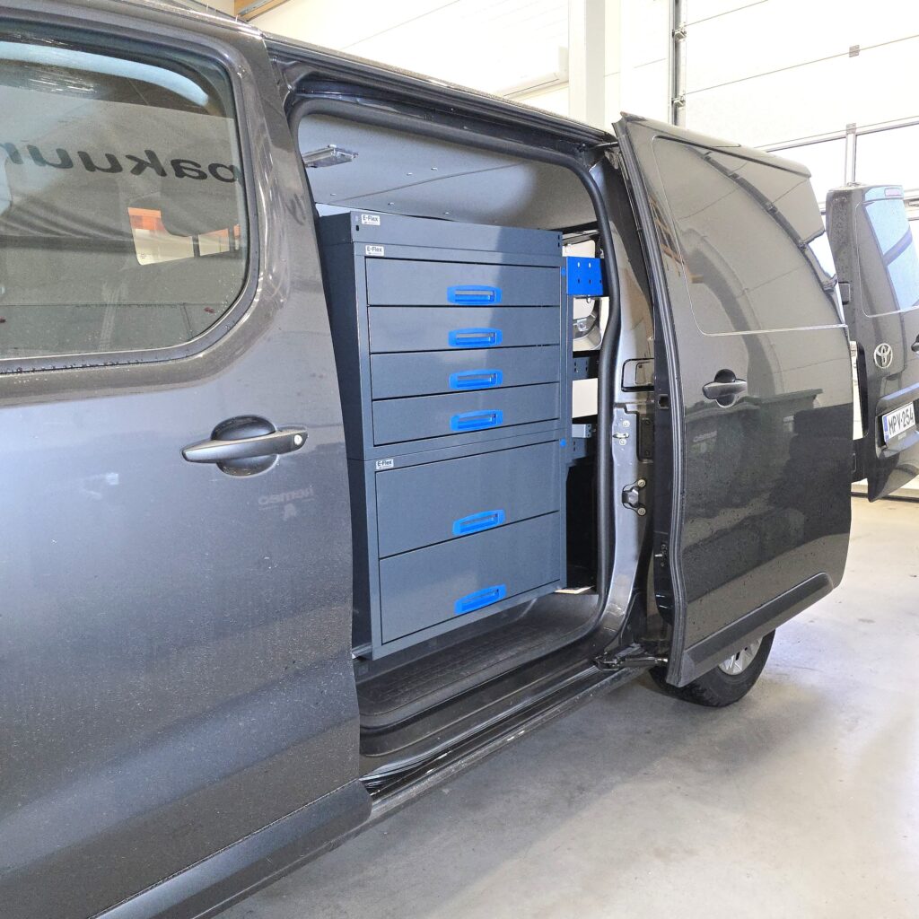 Toyota Proace van with large E-Flex drawers accessible from the side sliding door