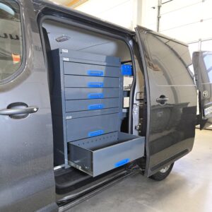 Toyota Proace with 76 cm E Flex drawers opening from the side sliding door for fast tool access