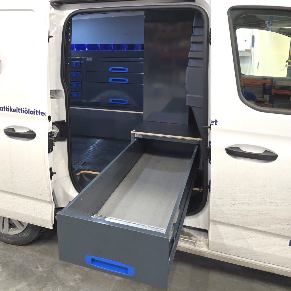 E-Flex long drawer unit in VW Caddy accessible from the sliding door