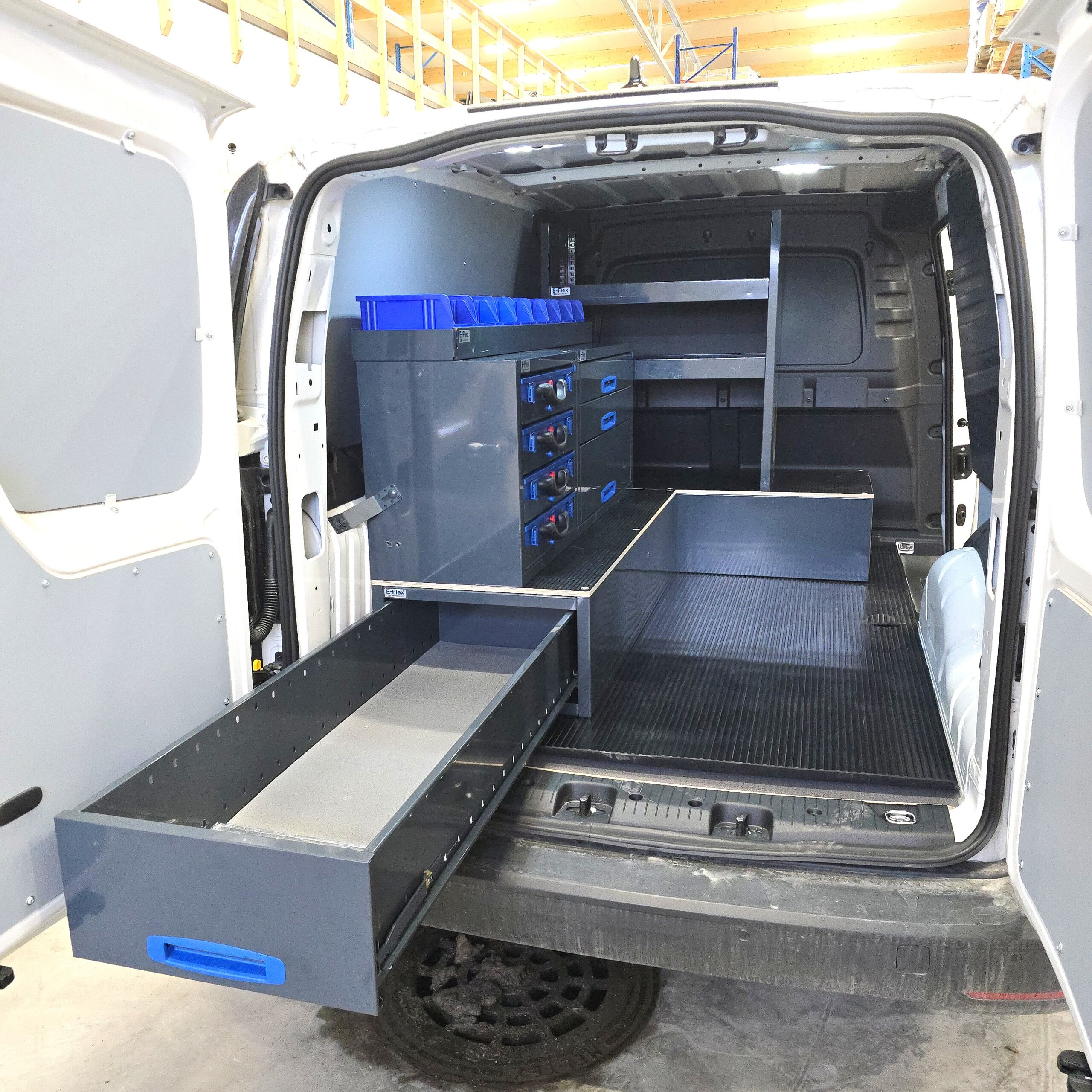 VW Caddy service van equipped with long E-Flex drawers