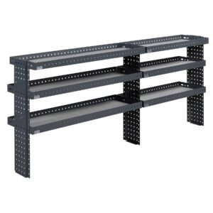 230 cm bilinredning hylla höjd 91 cm med tre justerbara hyllplan monterad i skåpbil