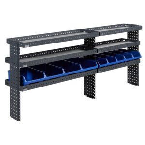 230 cm bilinredning hylla höjd 91 cm med tre justerbara hyllplan monterad i skåpbil