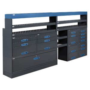 304 cm van racking unit with extra drawers height 154 cm installed in a large service van