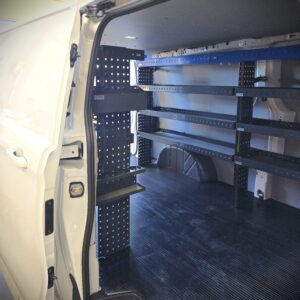 storage box for van mounted on van shelving system for small tools and accessories