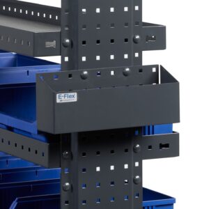 Storage box for van mounted on the end panel of van shelving