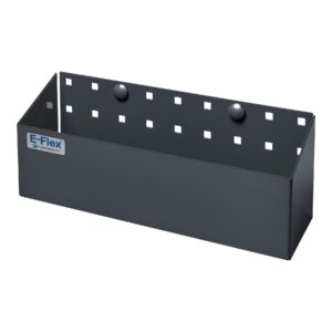 Storage box for van mounted on the end panel of a van shelf for small tools and accessories