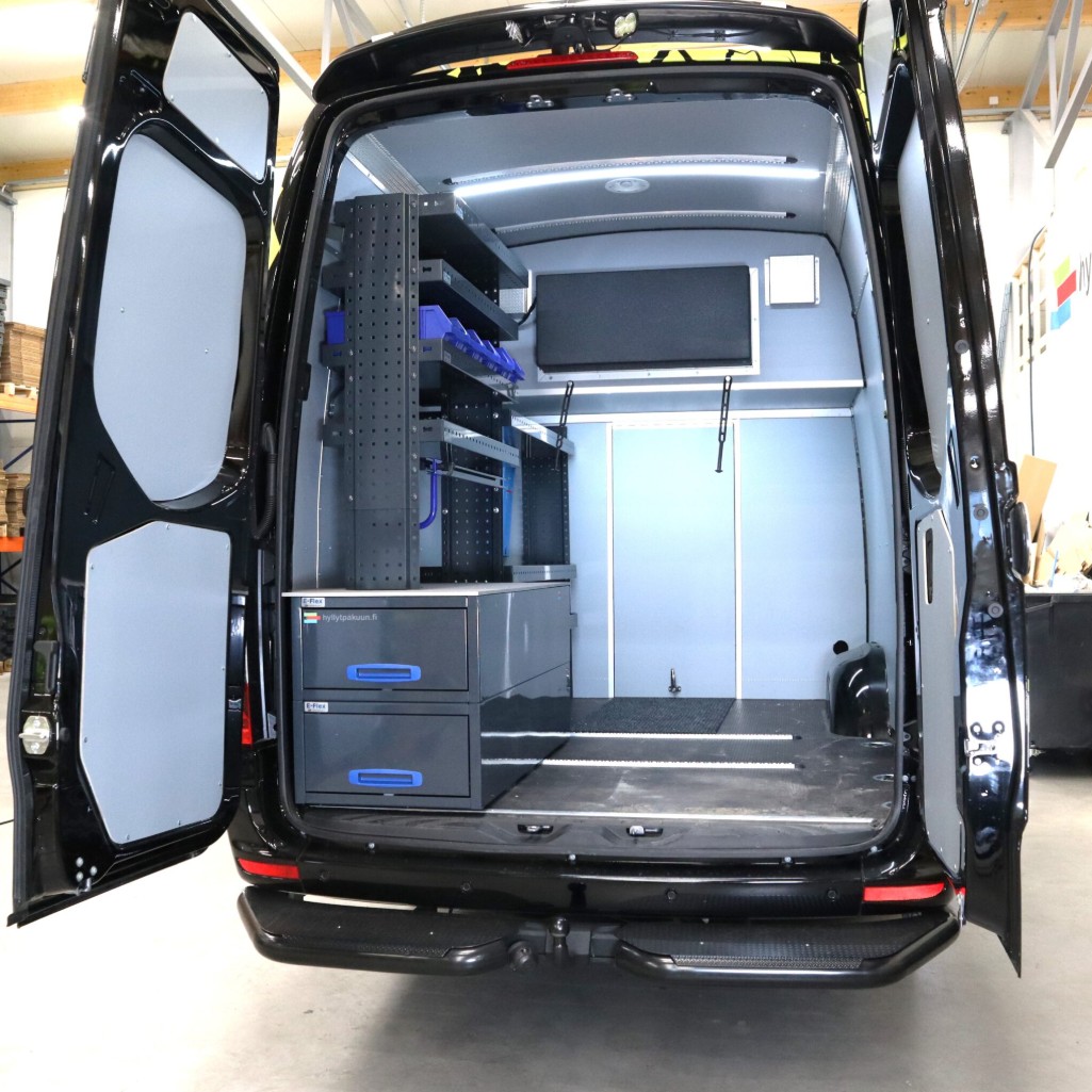 Mercedes Sprinter van shelving and racking system installed in cargo area