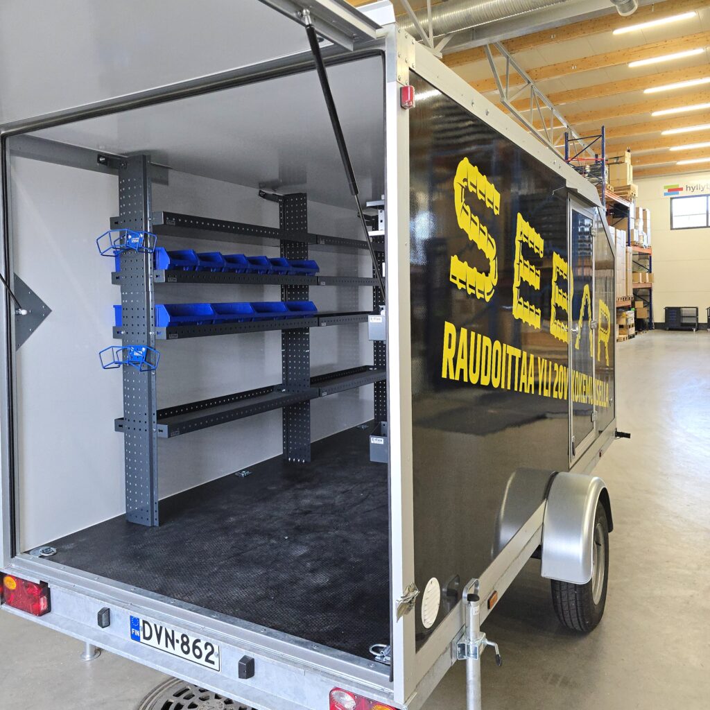 trailer shelving – metal shelves for tool storage in enclosed trailer