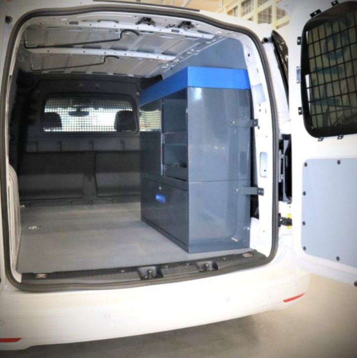 Ford Transit Connect van shelving system with professional storage setup
