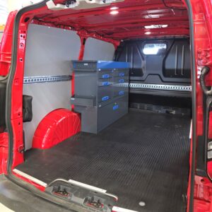 Rescue service van shelving for tools and emergency equipment storage