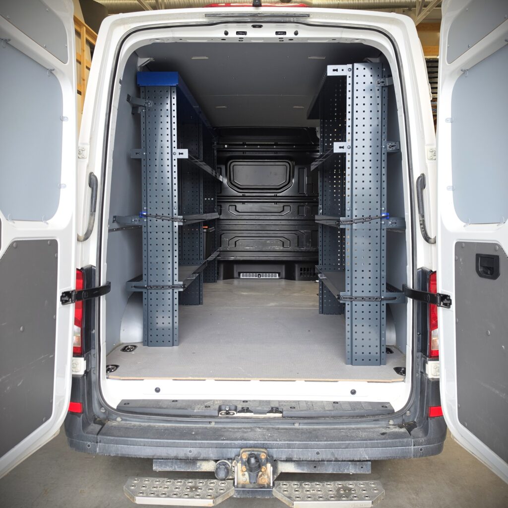 VW Crafter van shelving on both side walls